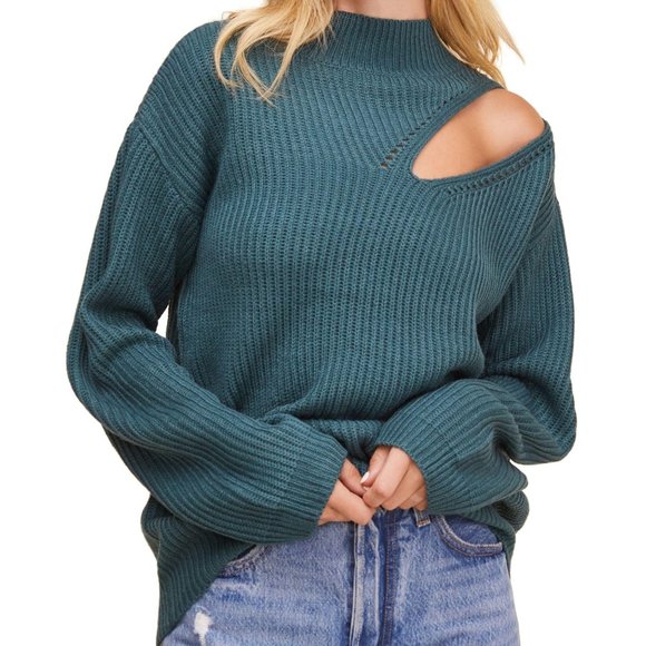 Astr Sweaters - ASTR teal shoulder cutout turtleneck sweater S